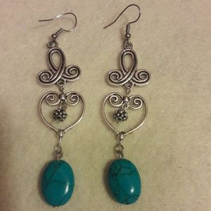 DebbBees #180 Turquoise Heart Ribbon Earrings